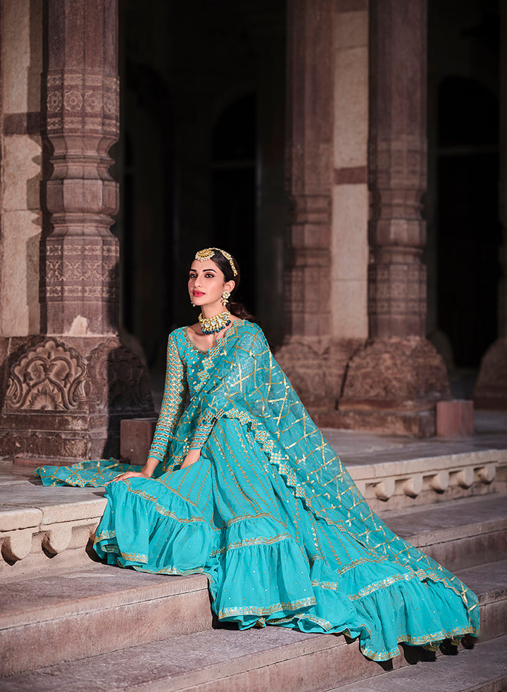 Stunning Turquoise Faux Georgette Lehenga | Perfect for Weddings