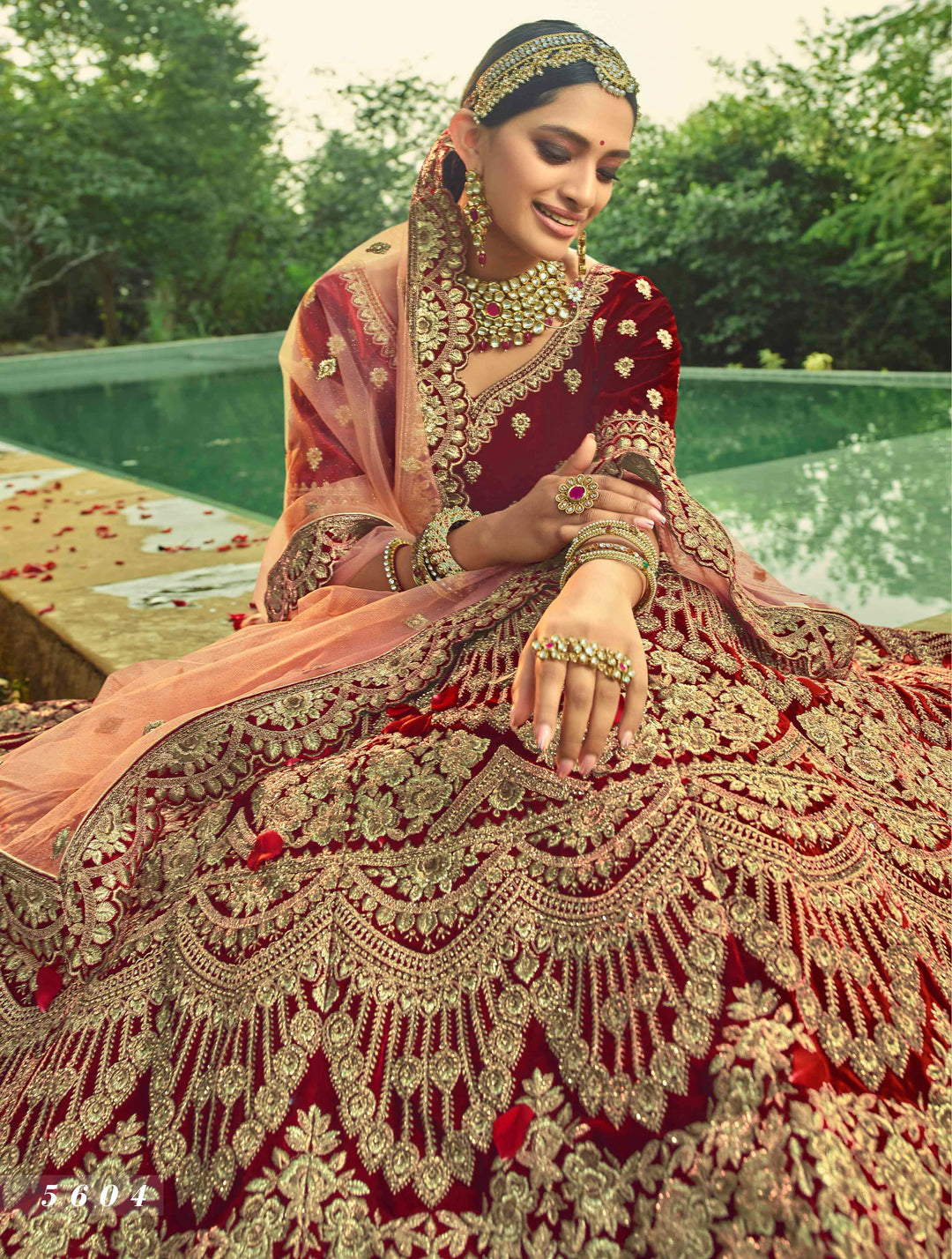 Indian Party Wear Lehenga Choli | Maroon Embroidered Velvet Set