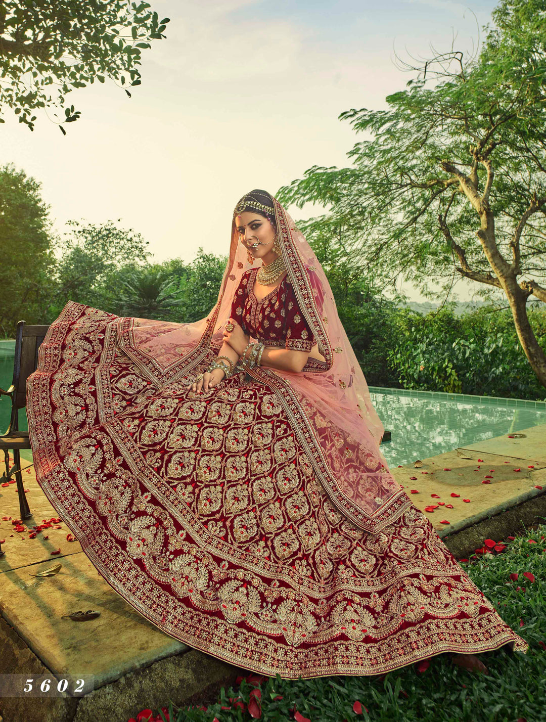 Maroon Velvet Bridal Lehenga | Handworked Soft Net Indian Choli