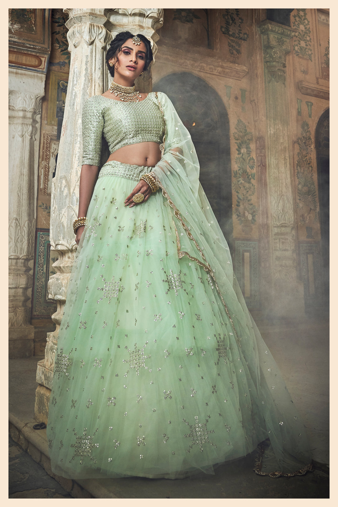 Sea Green Art Silk Lehenga Choli | Bridal Wear for Weddings