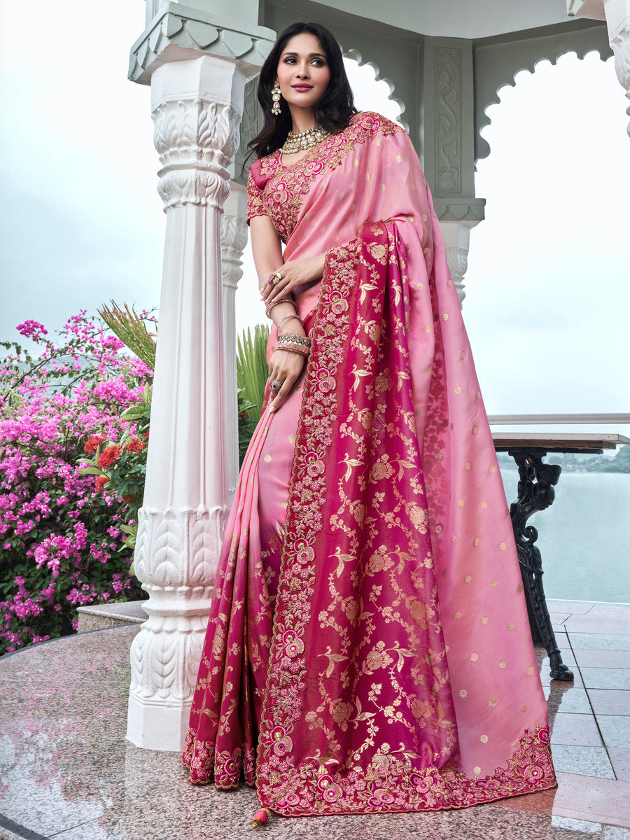 Pink silk saree crafted for elegance and style.