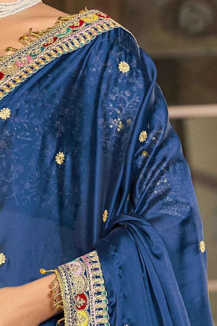 Blue Saree with Intricate Embroidery | Indian Traditional Sari