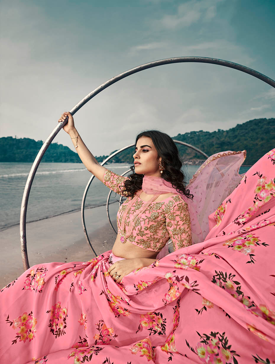 Pink Organza Lehenga Choli | Elegant Printed Design for Special Occasions