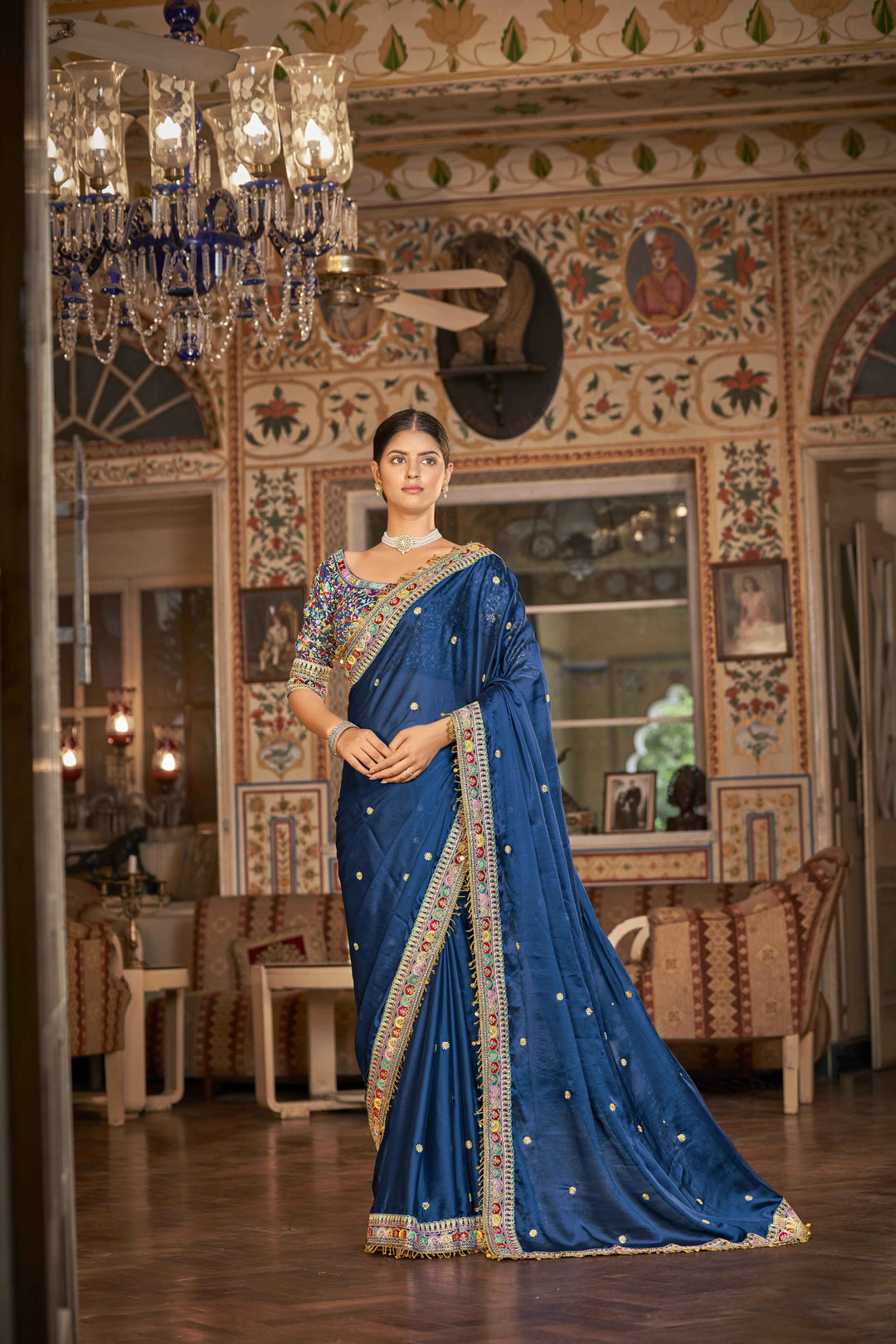 Blue Saree with Intricate Embroidery | Indian Traditional Sari