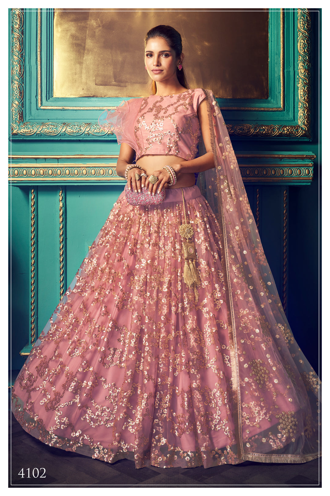 Purple Lehenga with Sequin Work | Elegant Soft Net Lehenga for Women