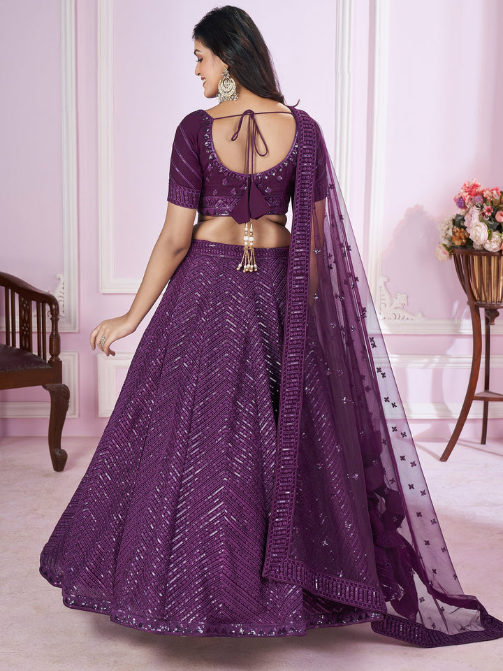 Astonishing Purple Sequins Georgette Reception Wear Lehenga Choli