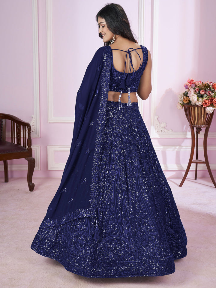 Marvelous Blue Sequins Georgette Engagement Wear Lehenga Choli