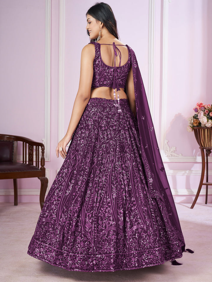 BeautifulÃ‚Â Purple Sequins Georgette Wedding Lehenga Choli With Dupatta