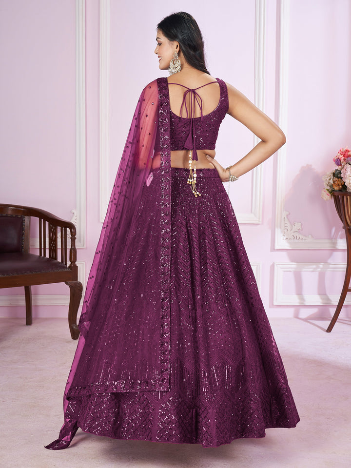 GorgeousÃ‚Â Purple Sequins Net Designer Lehenga Choli With Dupatta