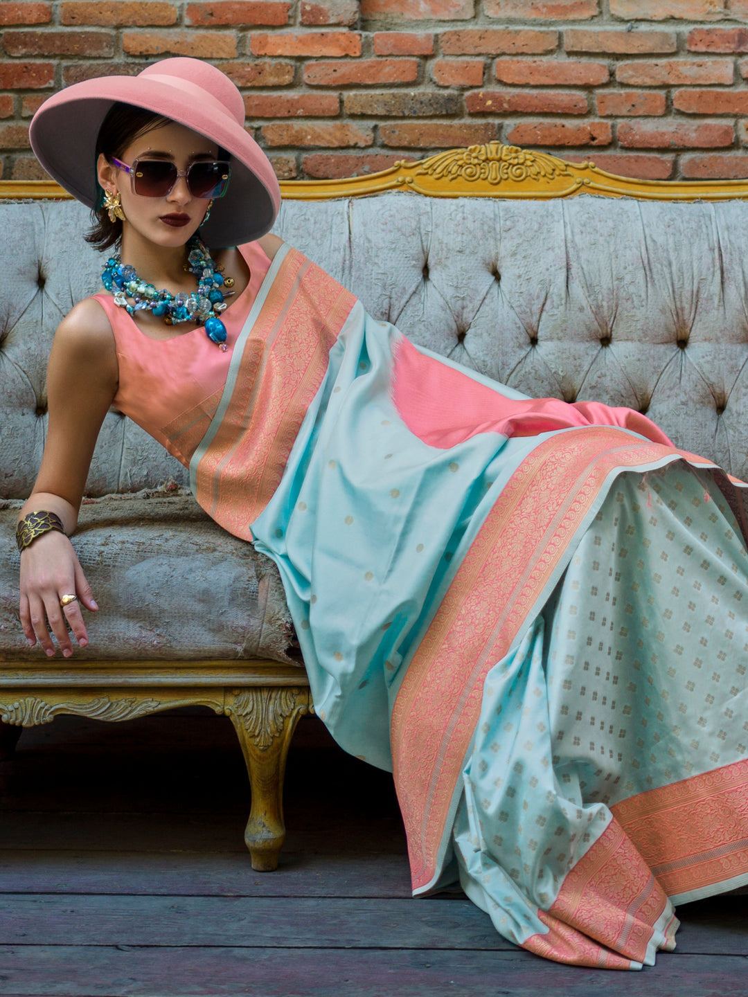 Vibrant color luxurious fabric exclusive attire crafted for elegance and style.