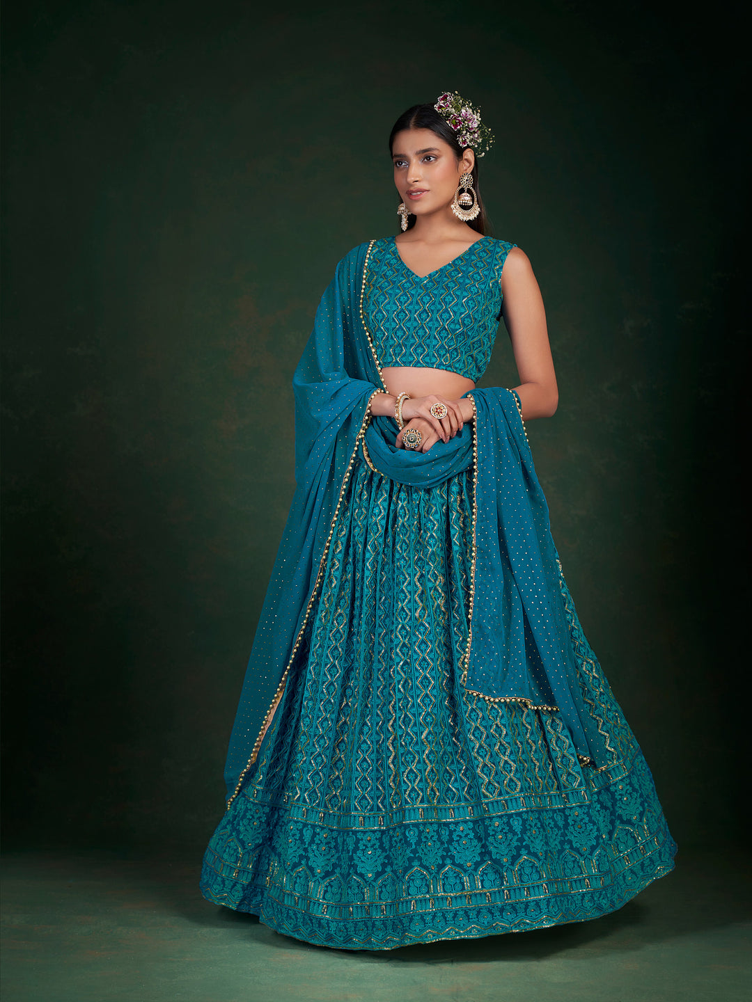 Rama Blue Georgette Lehenga | Bridal Lehenga for Women