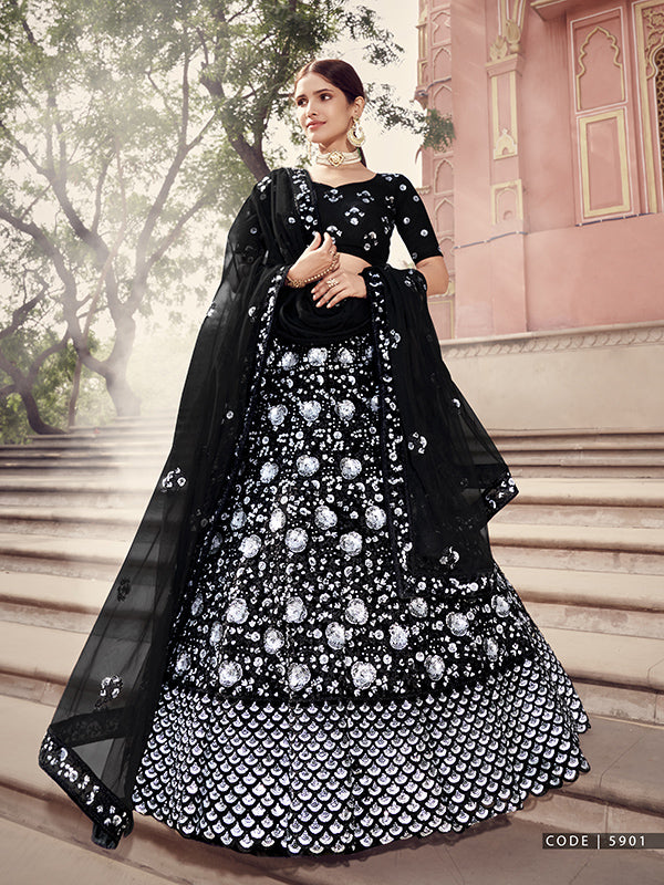 Black Net Embroidered Lehenga | Bridal Designer Wedding Wear