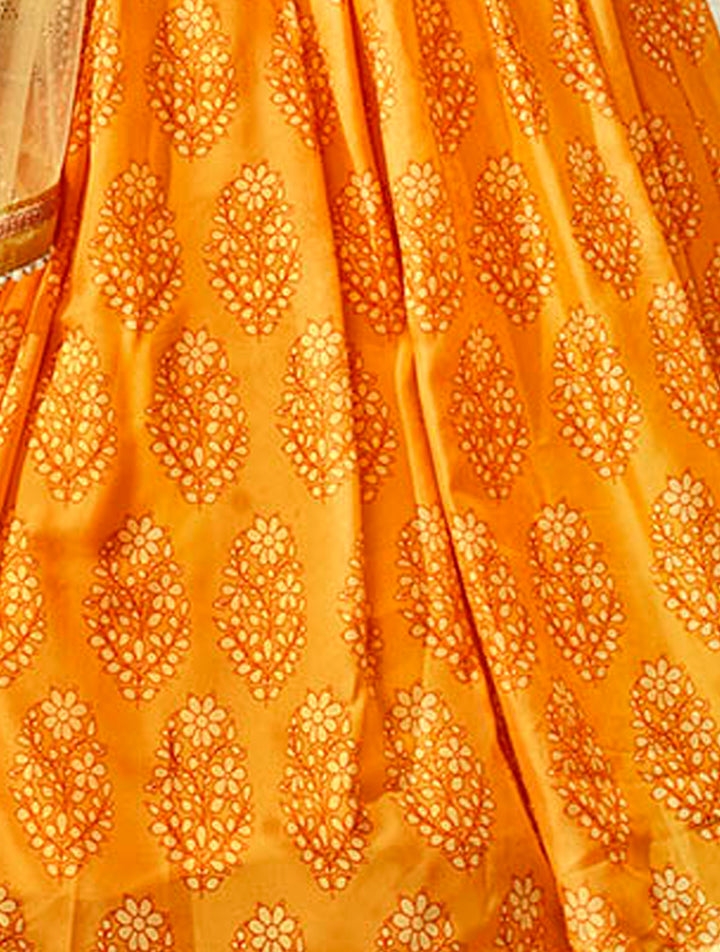 Stunning Digital Print Lehenga | Mustard & Orange for Wedding Glam