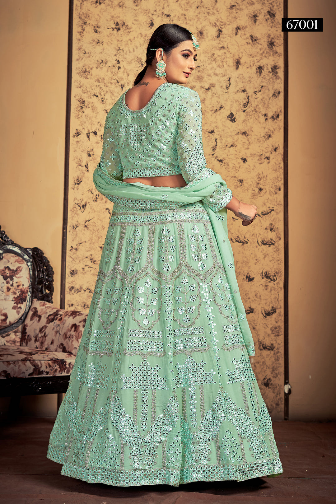 Pista Georgette Lehenga Choli Set | Bridal Lehenga for Women