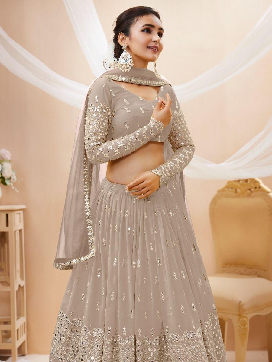 Grey Georgette Lehenga Choli with Soft Net Dupatta | Sequins & Zari Lace Work