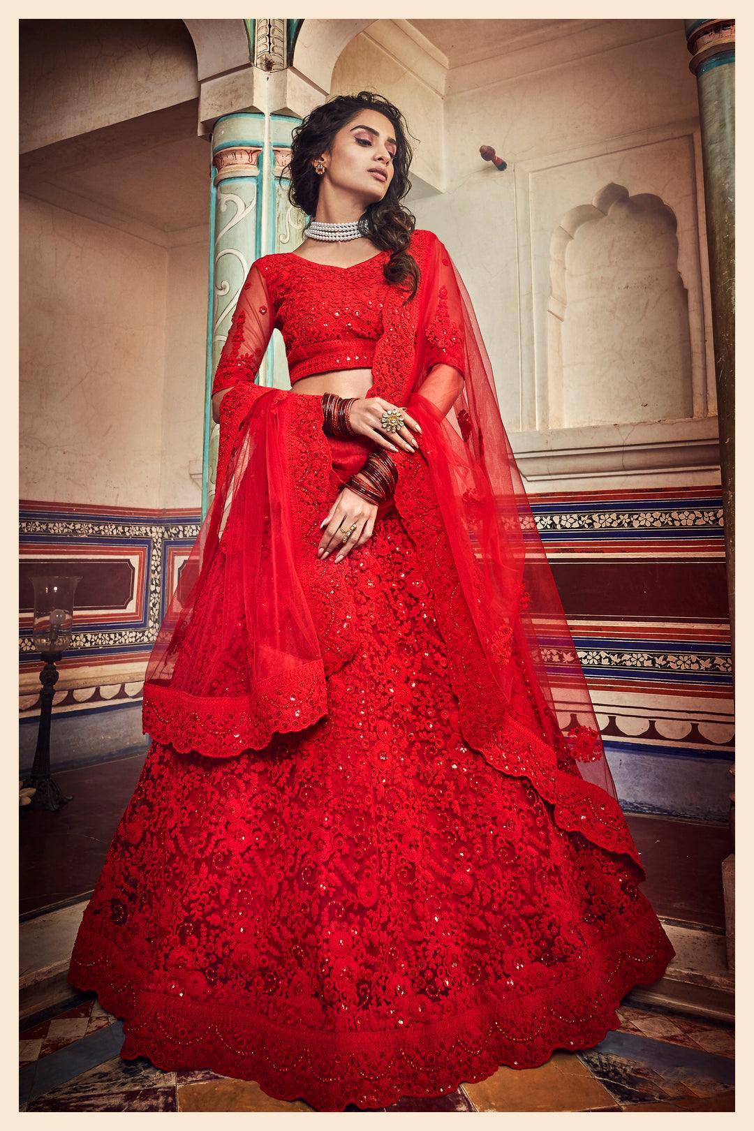 Red Soft Net Lehenga Choli | Bridal Outfit for Weddings & Parties