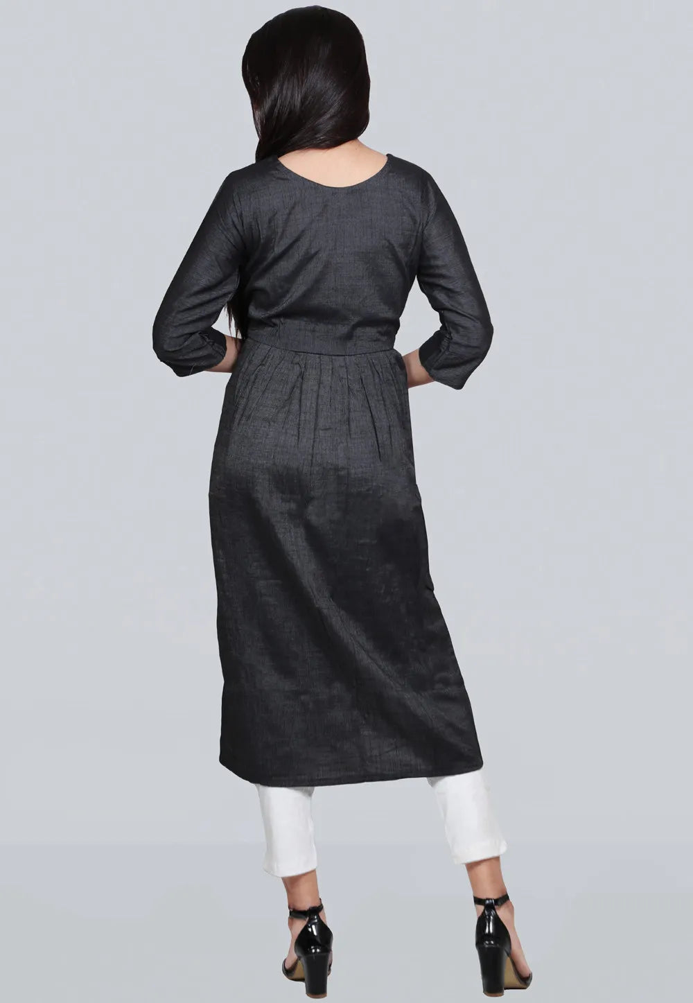 Black Satin Silk Kurti | Designer Embroidery Work for Women