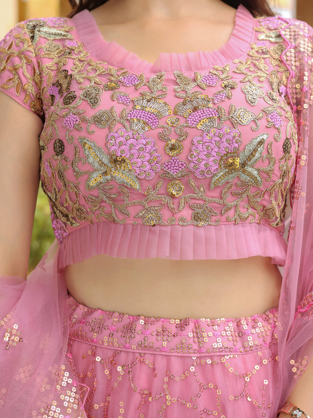 Adorable Pink Sequins Net Engagement Wear Lehenga Choli With Dupatta