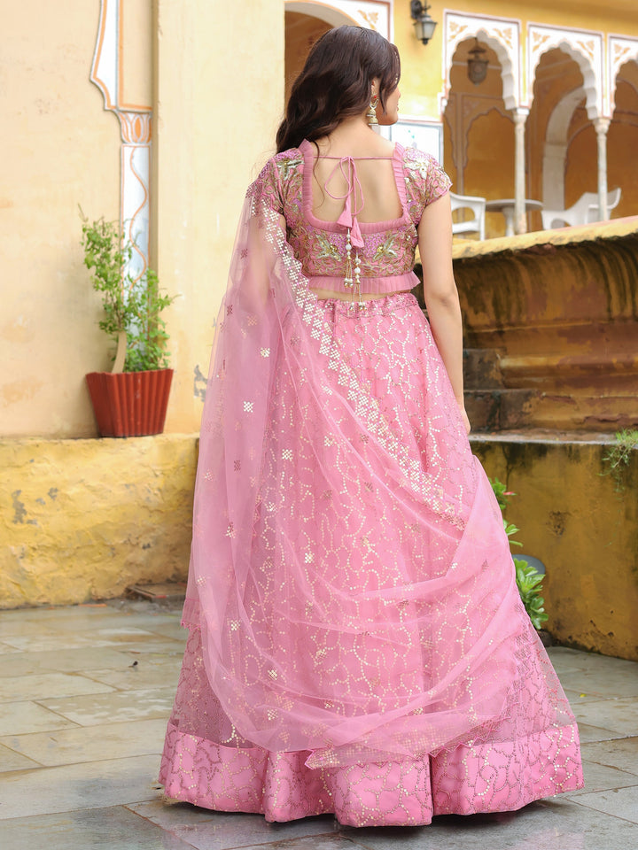 Adorable Pink Sequins Net Engagement Wear Lehenga Choli With Dupatta