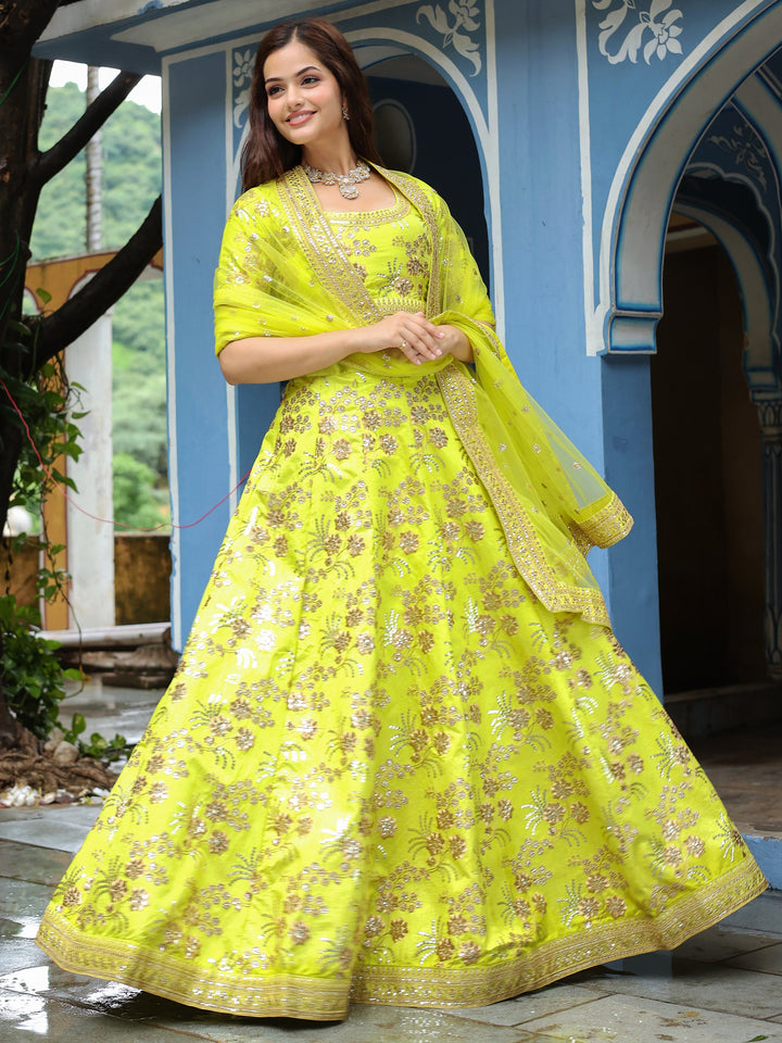 Fantastical Neon Embroidery Silk Lehenga Choli With Dupatta