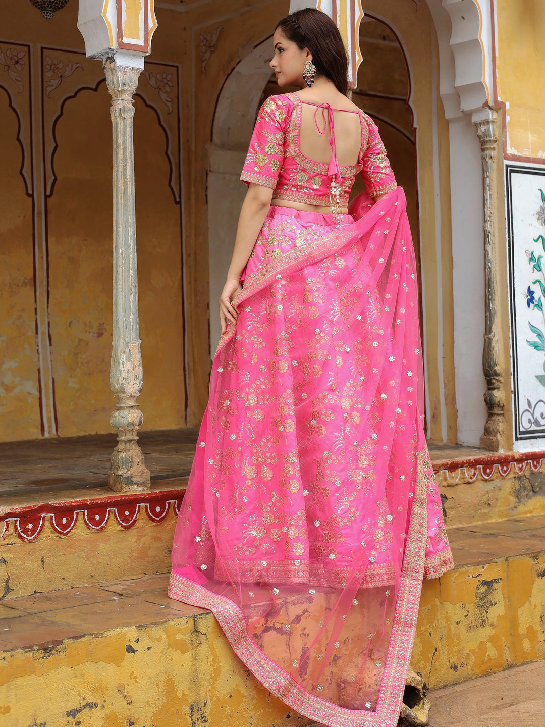 Incredible Pink Embroidery Silk Engagement Wear Lehenga Choli