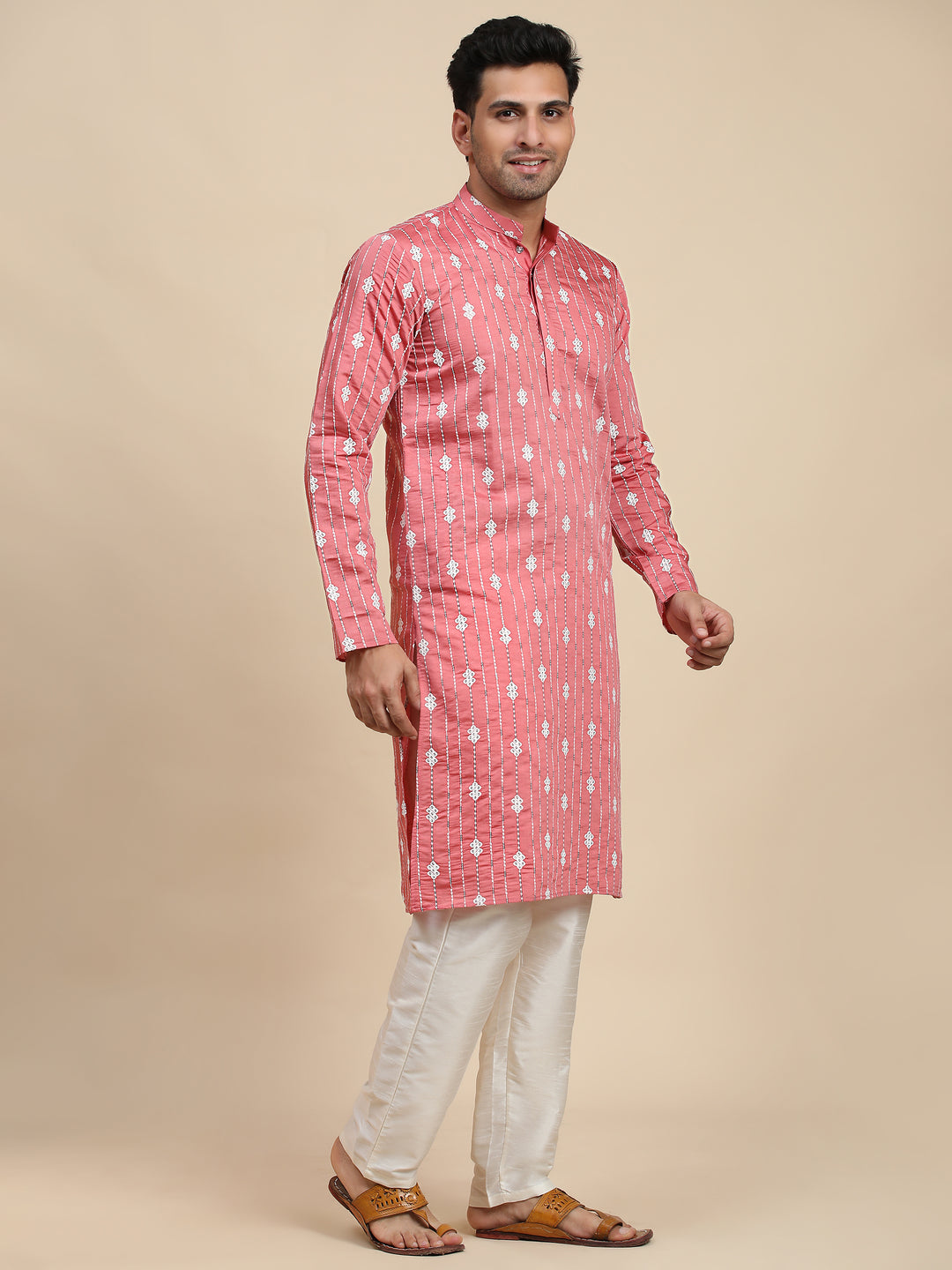 Lightweight pink kurta for men, a blend of comfort and style for cultural celebrations under $30.