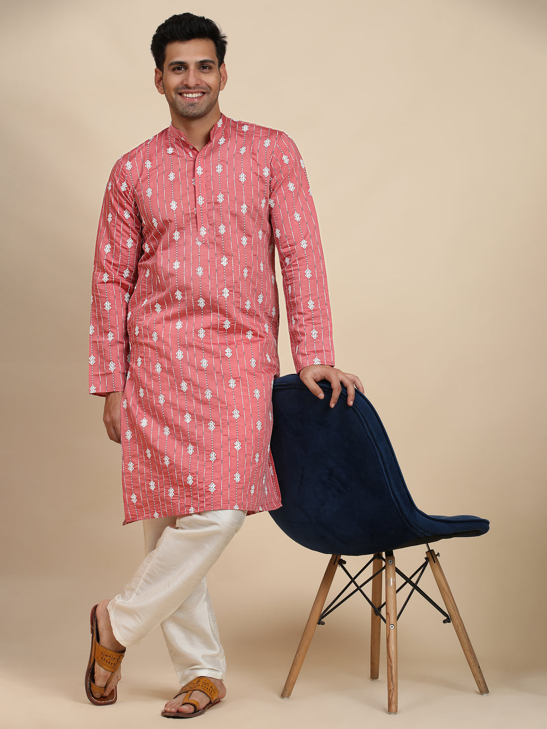 Pink viscose rayon kurta for men, a sophisticated choice for traditional and modern celebrations.