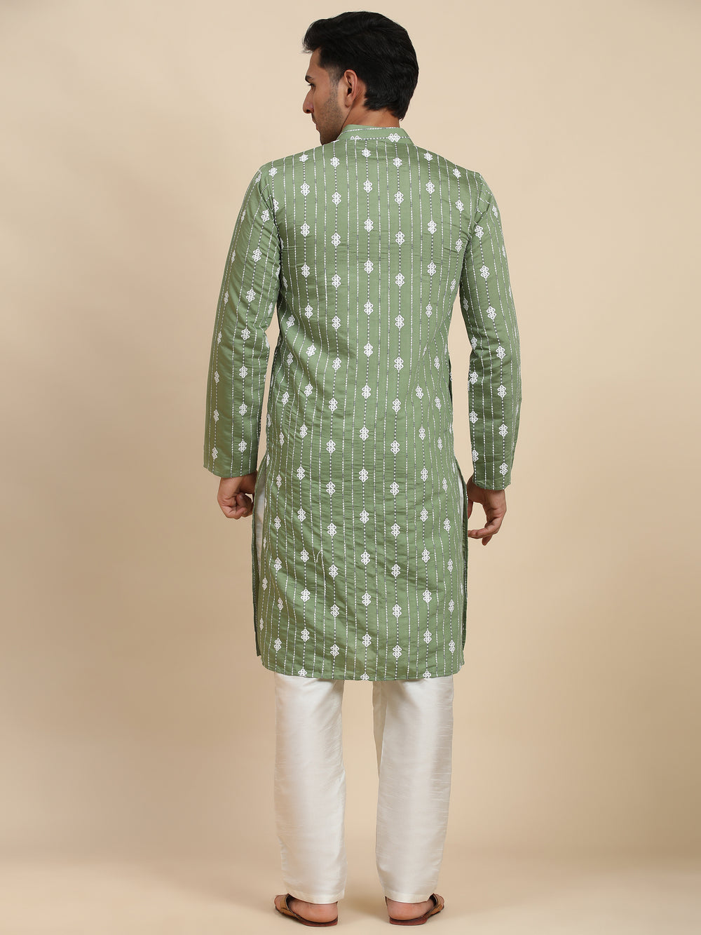 Affordable green viscose kurta with stylish motifs designed for comfort and festive flair under $30