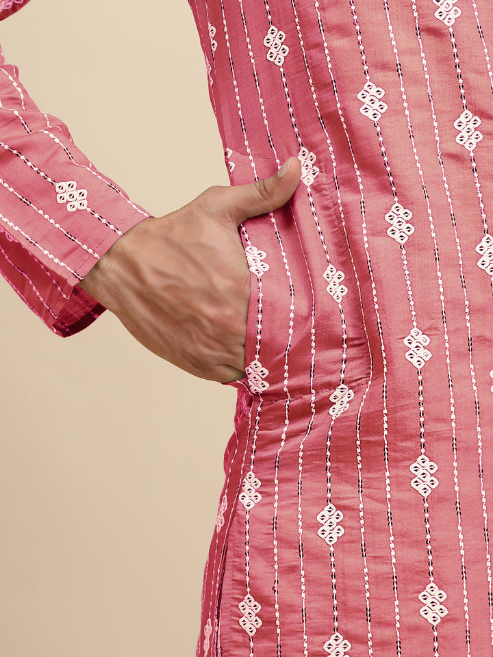 Soft pink rayon kurta with classic designs, suited for formal events and casual gatherings.