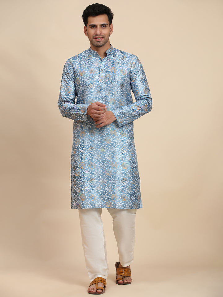 Light Blue Viscose Rayon Printed Kurta with trendy design, perfect for casual outings and festive events.