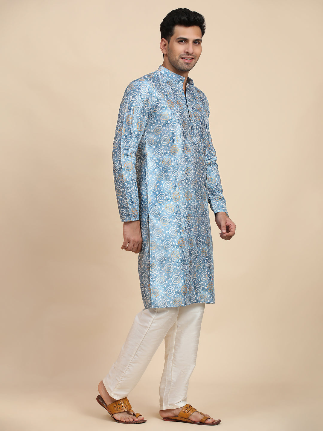 Trendy light blue kurta made from viscose rayon, perfect for casual or semi-formal gatherings with a sophisticated touch.