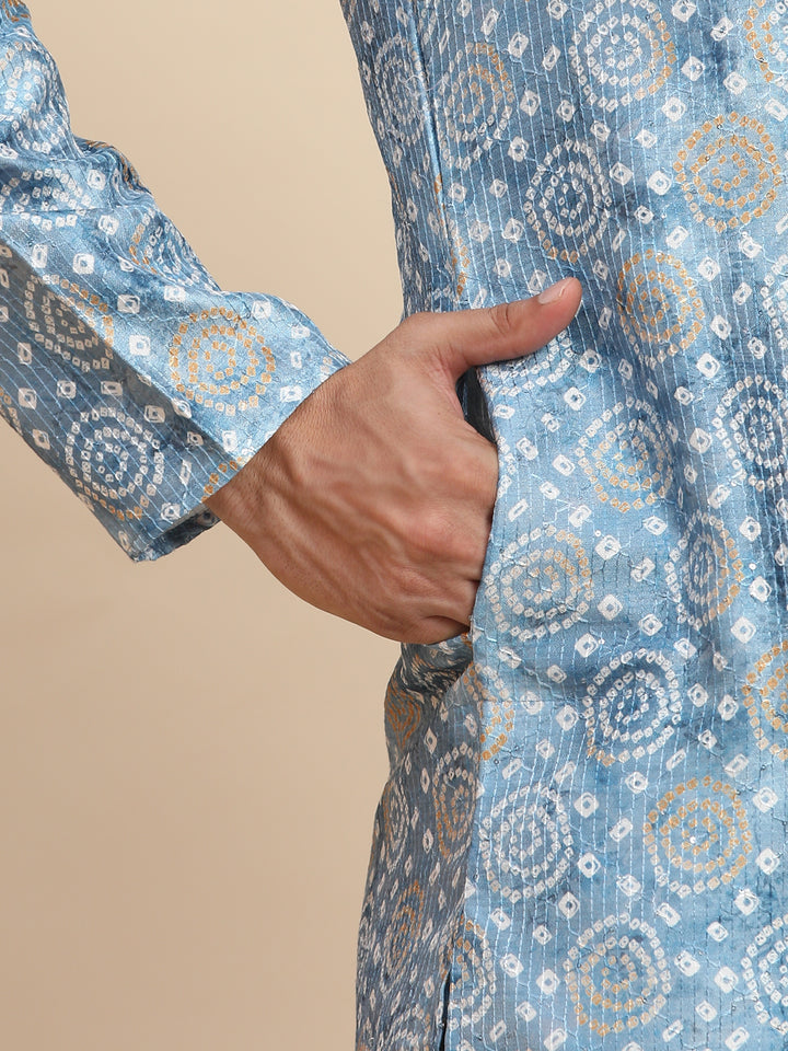 Lightweight light blue printed kurta offering all-day comfort, ideal for semi-formal gatherings or casual wear.