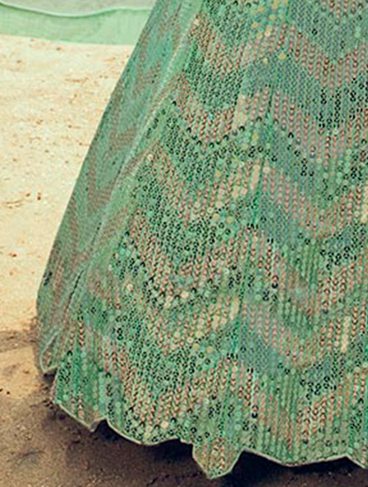 Exquisite Green Net Lehenga | Customizable for Wedding Wear