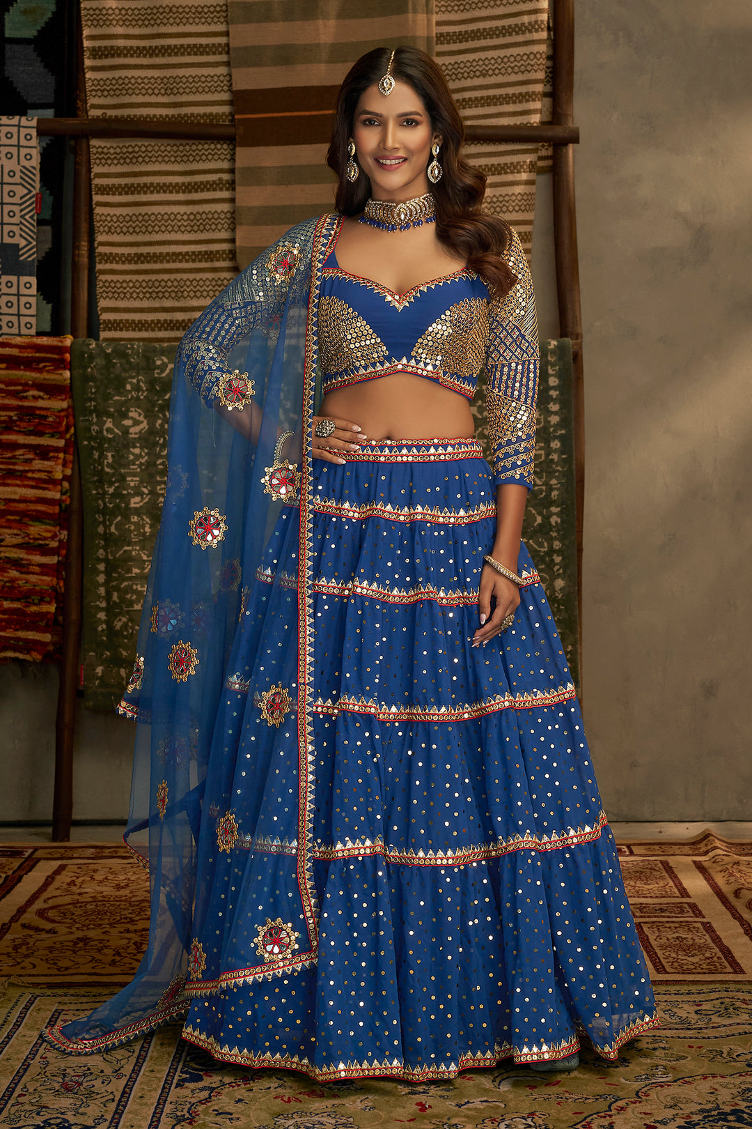 Bold Royal Blue Lehenga | Magnificent Mirror & Embroidery for Events