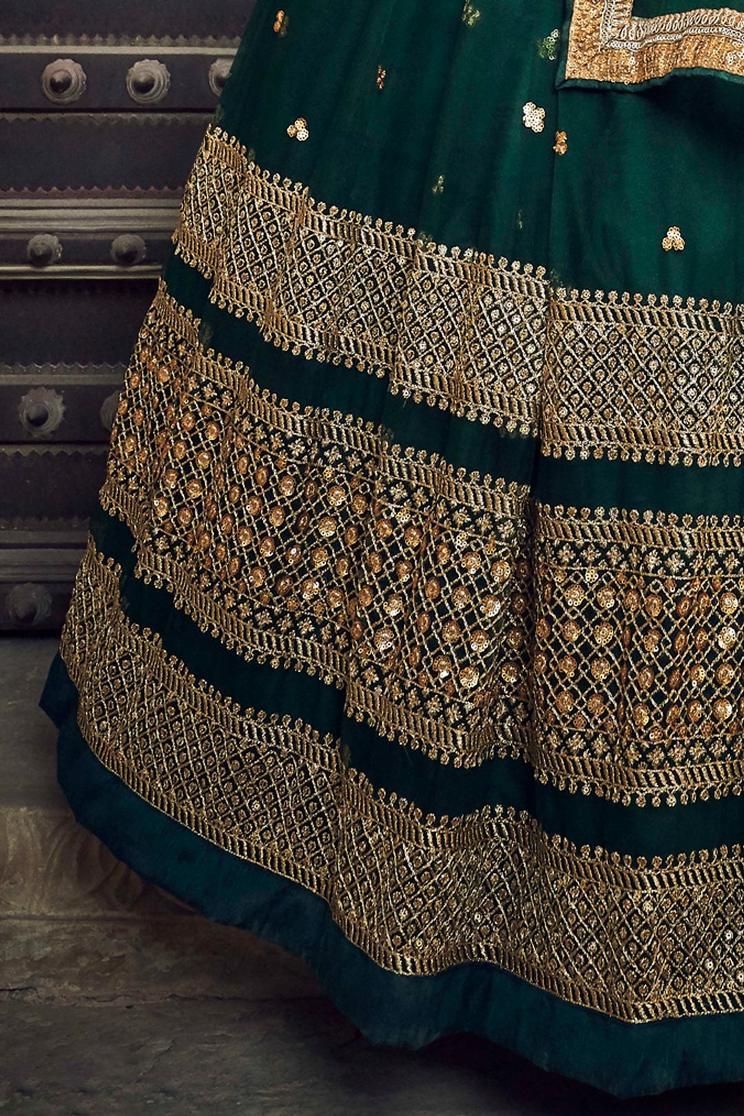 Green Soft Net Lehenga Choli | Sequins & Zari Bridal Outfit