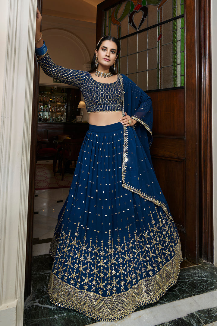 Blue Georgette Lehenga Choli Set | Traditional Zari Work for Weddings