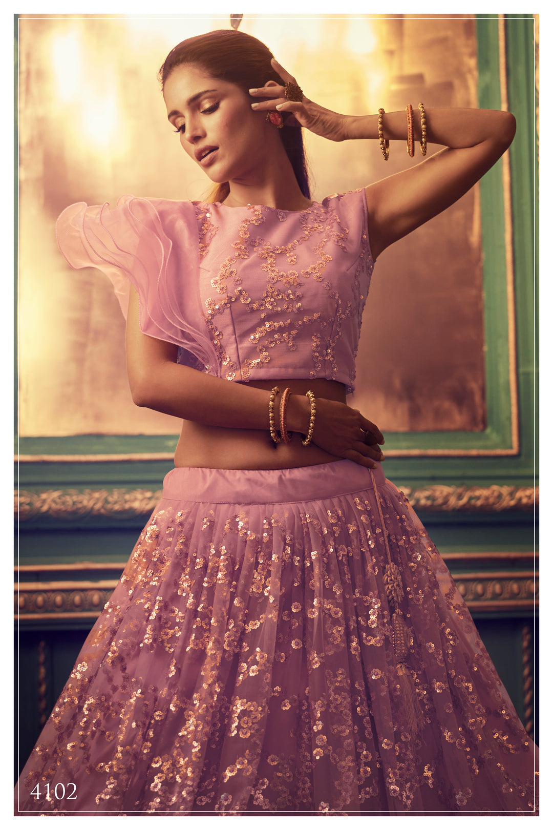 Purple Lehenga with Sequin Work | Elegant Soft Net Lehenga for Women