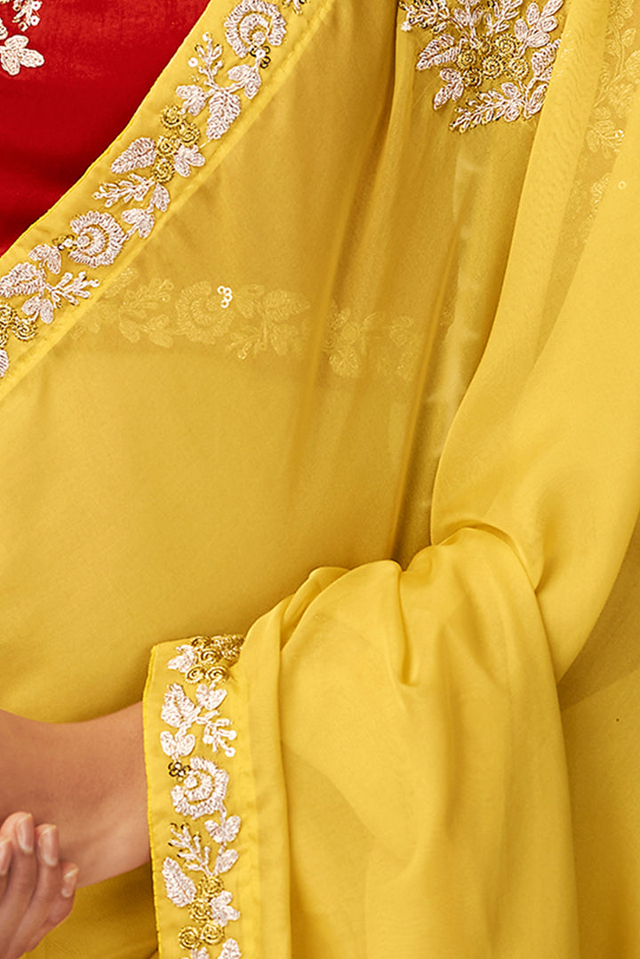 Elegant Mustard Organza Sadi | Indian Wedding Saree for Festive Looks