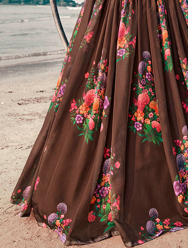 Brown Organza Lehenga | Stylish Printed Lehenga Choli for Sangeet Nights