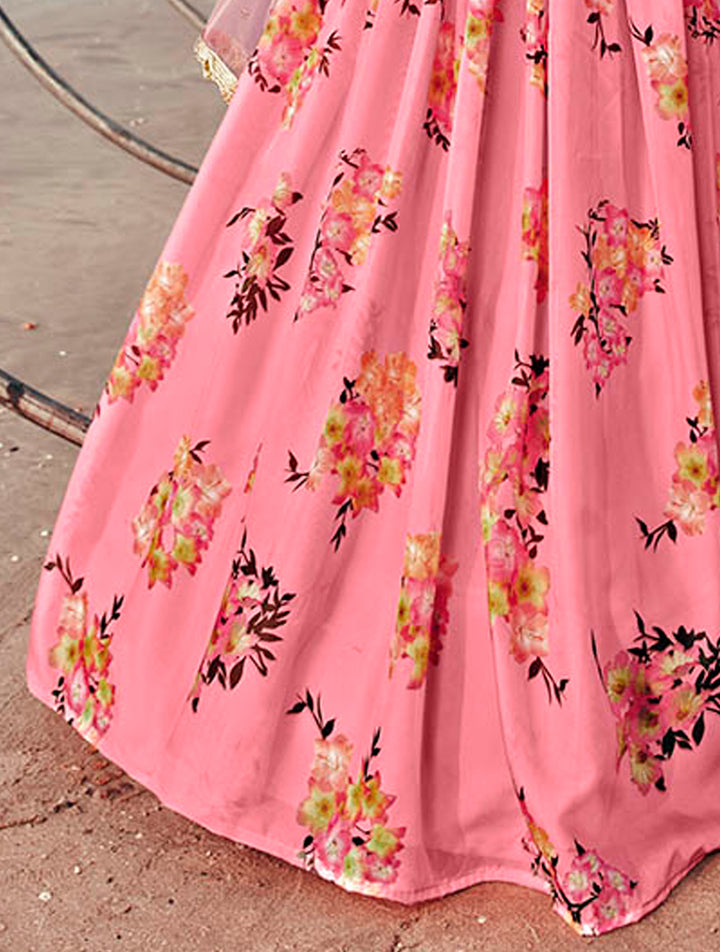 Pink Organza Lehenga Choli | Elegant Printed Design for Special Occasions