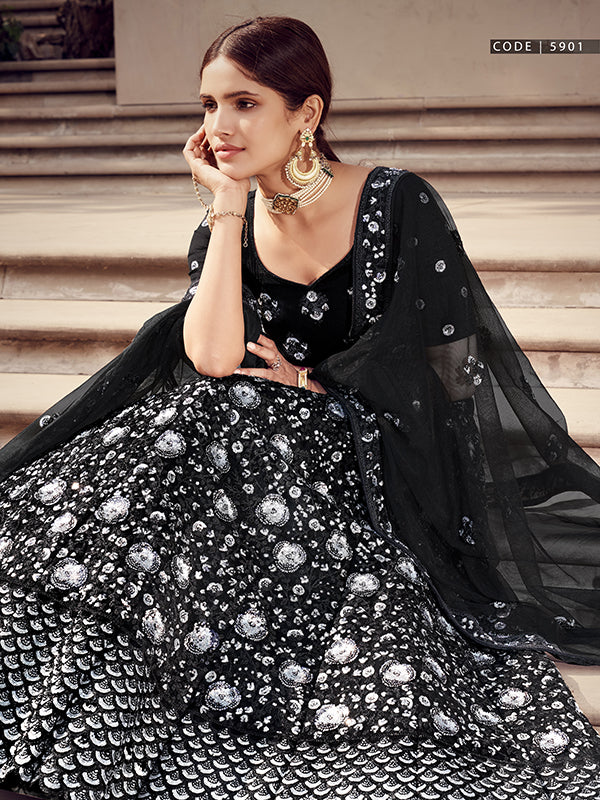 Black Net Embroidered Lehenga | Bridal Designer Wedding Wear