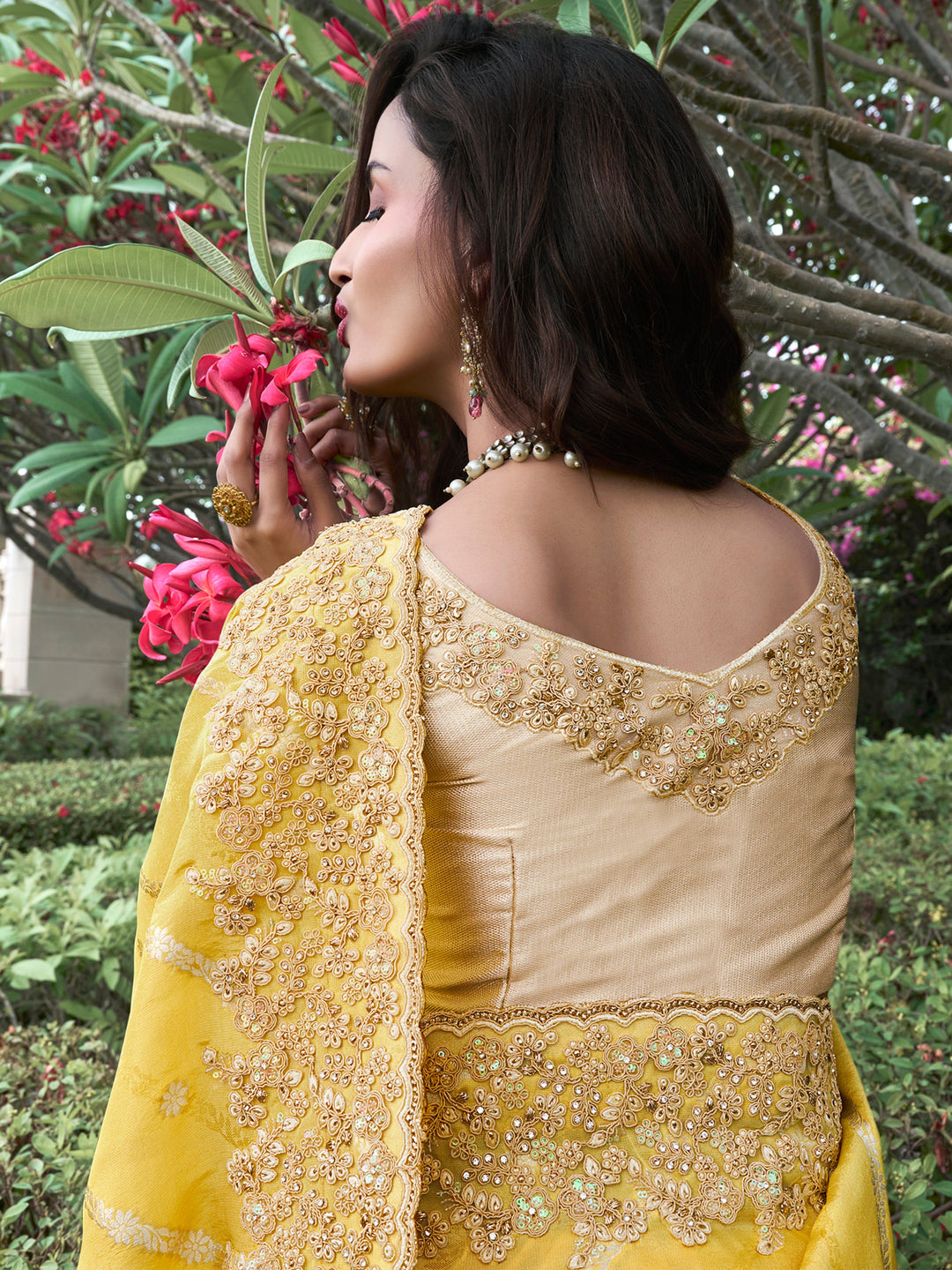 Vibrant color luxurious fabric exclusive attire crafted for elegance and style.