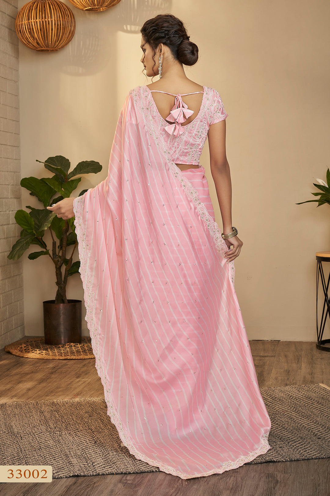 Baby Pink Indian Saree | Taby Silk Zari Embroidered Sari for Wedding