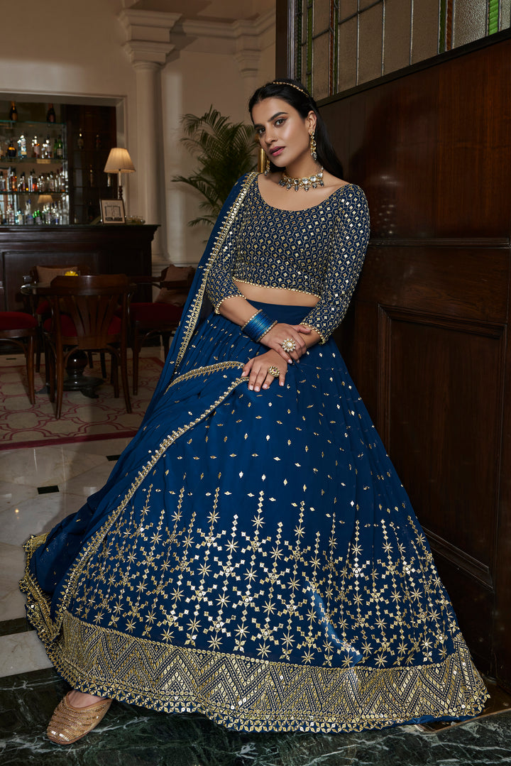 Blue Georgette Lehenga Choli Set | Traditional Zari Work for Weddings