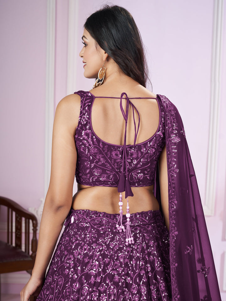 BeautifulÃ‚Â Purple Sequins Georgette Wedding Lehenga Choli With Dupatta