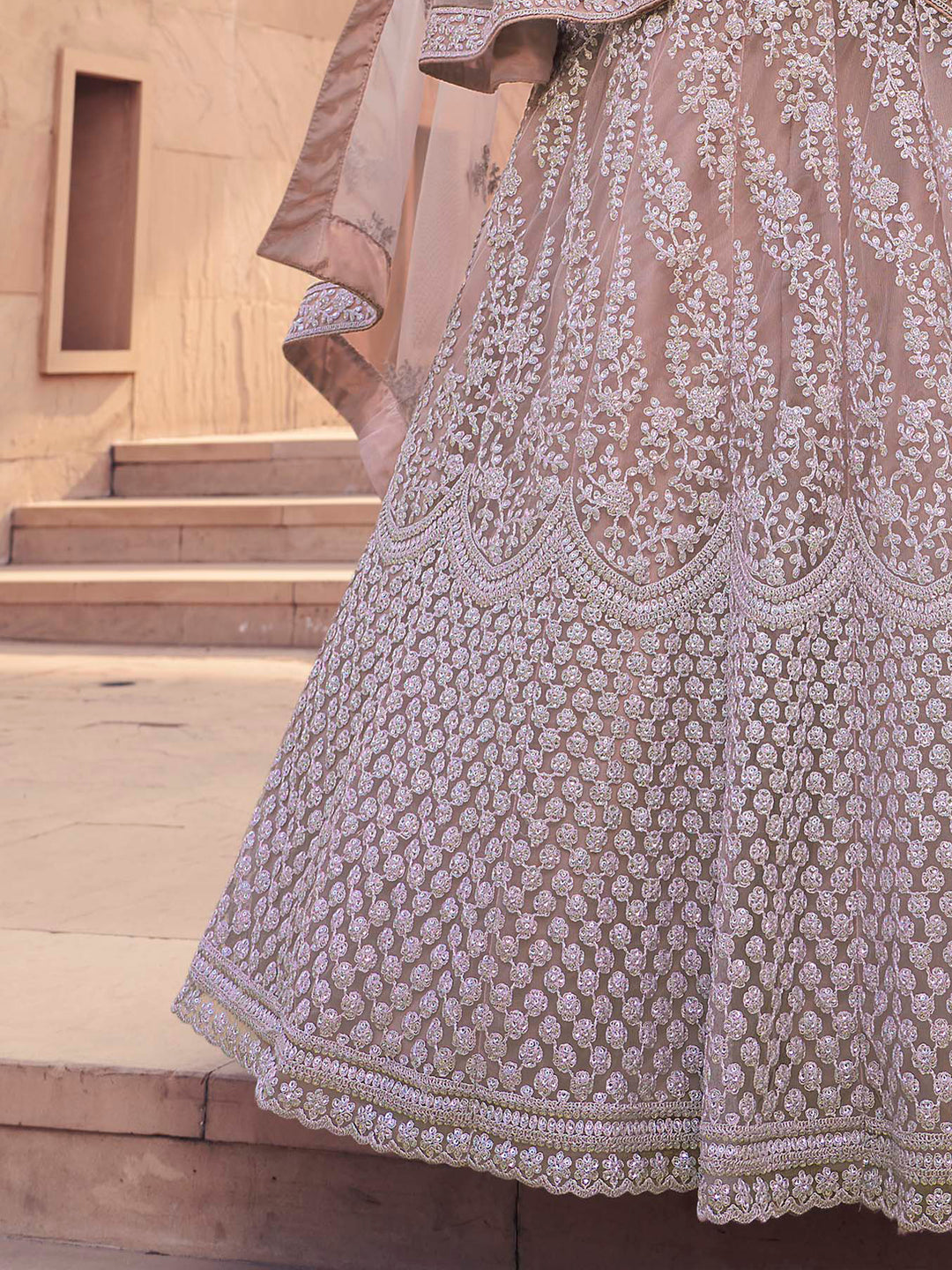 Soft Net Lehenga with Sequins and Dori Work | Semi-Stitched Mauve Lehenga