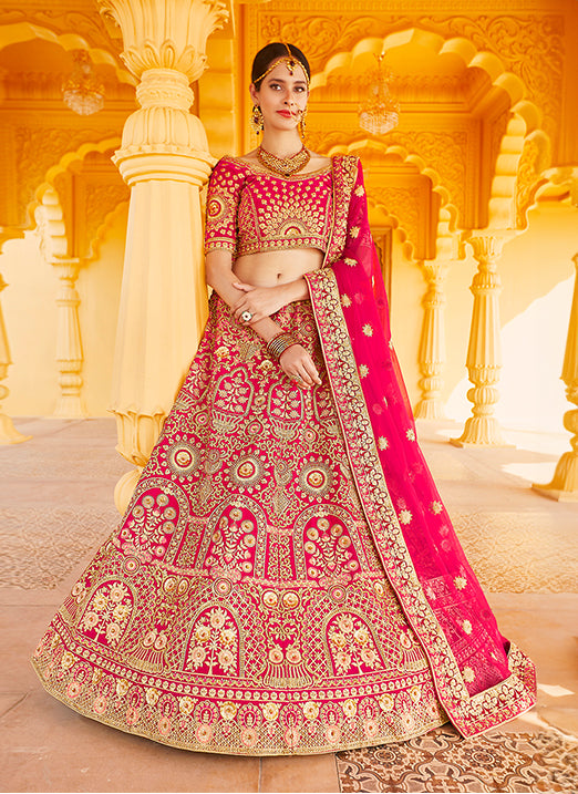 Pink Velvet Lehenga | Hand-Embroidered Bridal Choli Set for Women