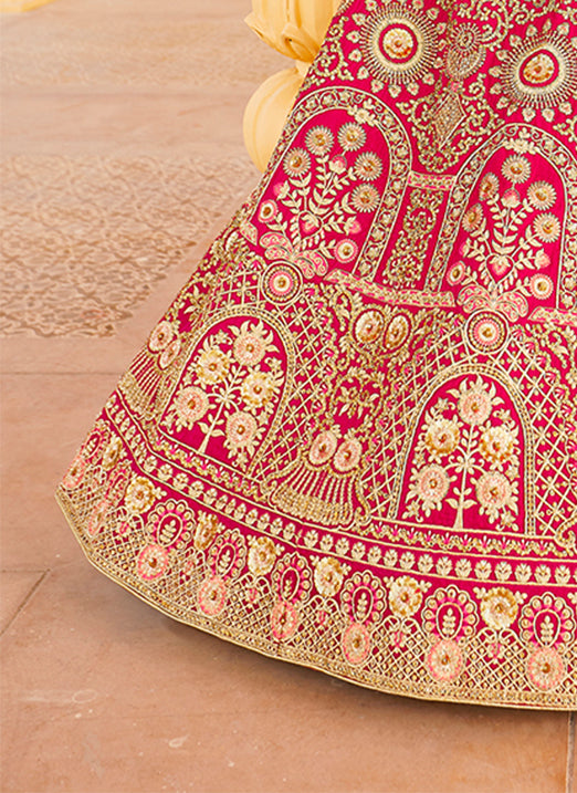 Pink Velvet Lehenga | Hand-Embroidered Bridal Choli Set for Women