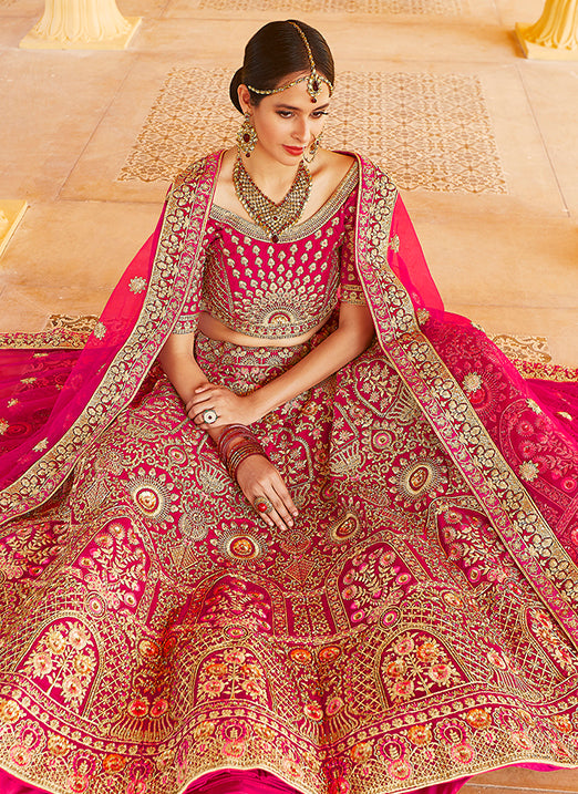 Pink Velvet Lehenga | Hand-Embroidered Bridal Choli Set for Women