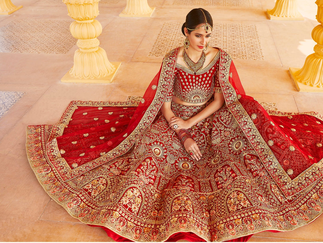 Red Velvet & Net Lehenga | Bridal & Festive Wear for Women